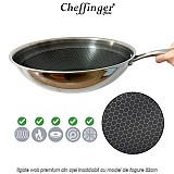 Cheffinger Home - Tigaie Wok Premium Din Otel Inoxidabil Cu Model De Fagure 32cm